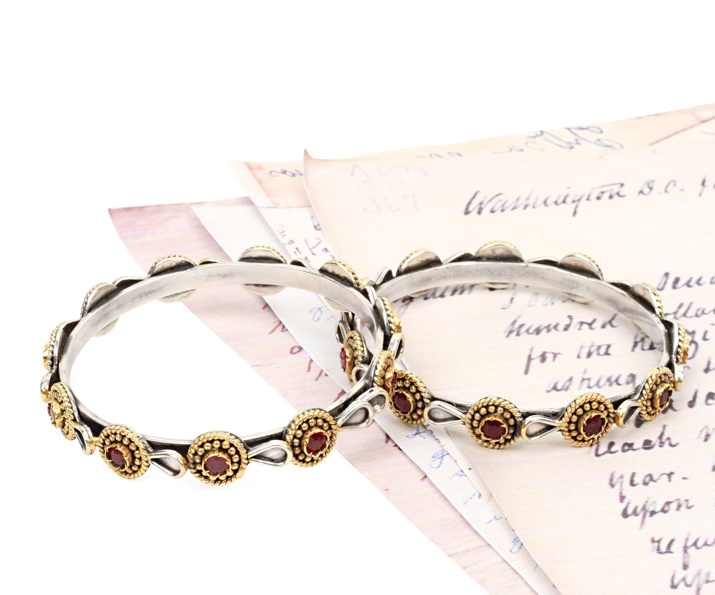 Sangeeta Boochra Tribal Silver Bracelet with Ruby-Bracelets-Sangeeta Boochra