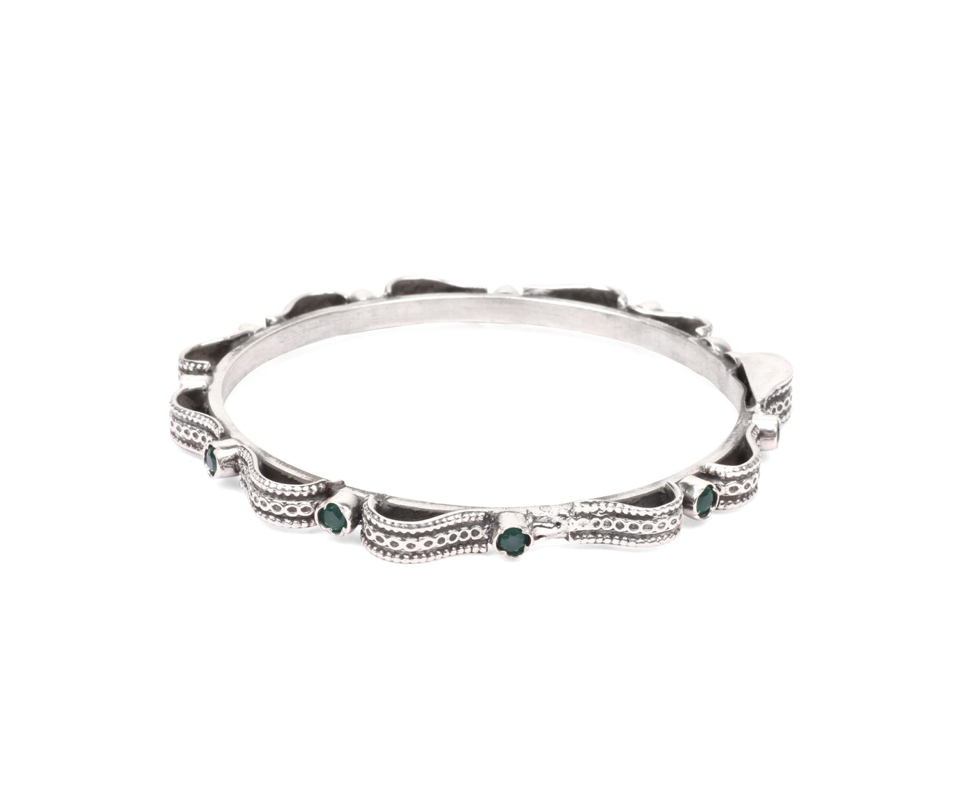 Sangeeta Boochra Tribal Silver Bracelet With Emerald-Bracelets-Sangeeta Boochra