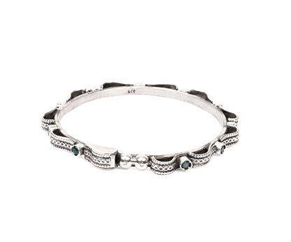 Sangeeta Boochra Tribal Silver Bracelet With Emerald-Bracelets-Sangeeta Boochra