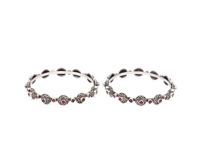 Sangeeta Boochra Tribal Silver Bracelet with Ruby-Bracelets-Sangeeta Boochra