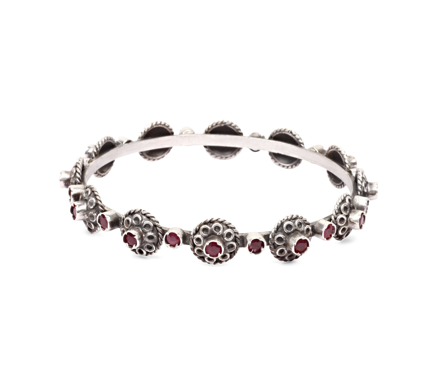 Sangeeta Boochra Tribal Silver Bracelet with Ruby-Bracelets-Sangeeta Boochra