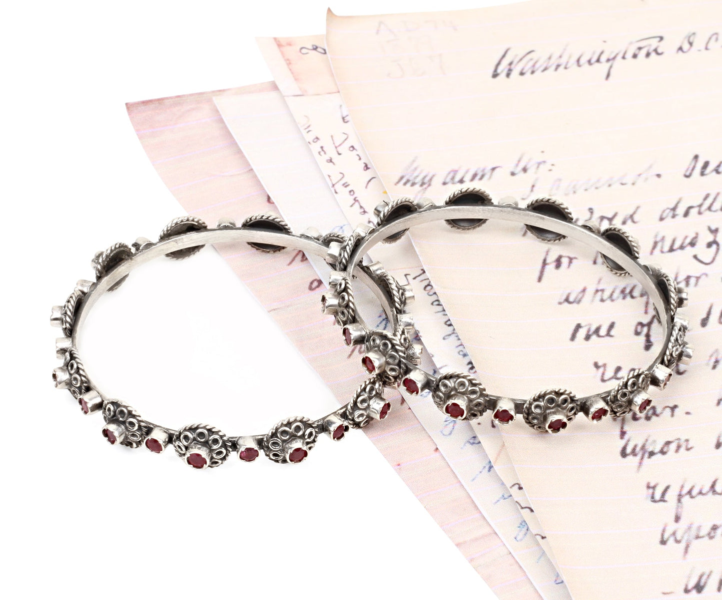 Sangeeta Boochra Tribal Silver Bracelet with Ruby-Bracelets-Sangeeta Boochra