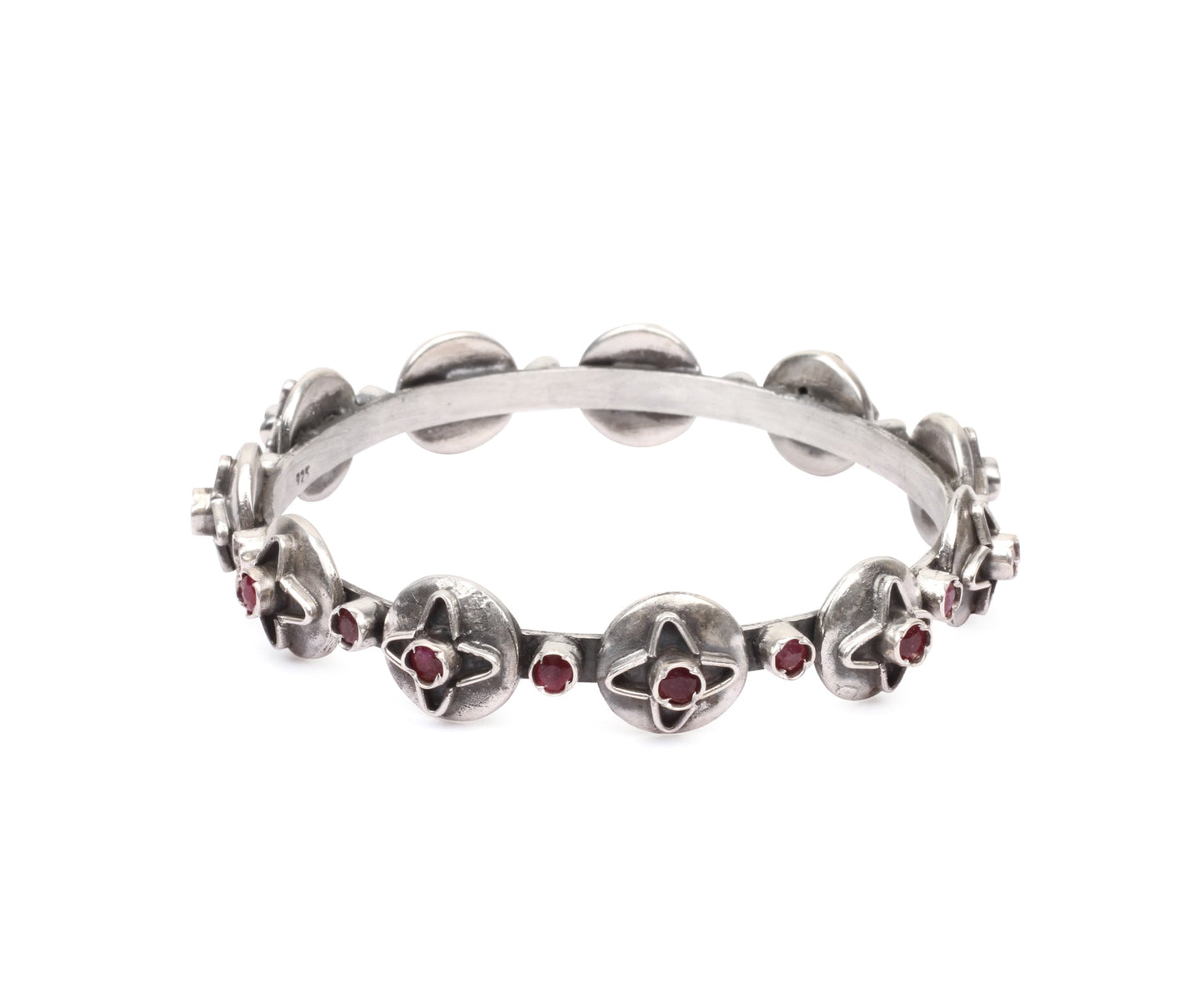 Sangeeta Boochra Tribal Silver Bracelet with Ruby-Bracelets-Sangeeta Boochra