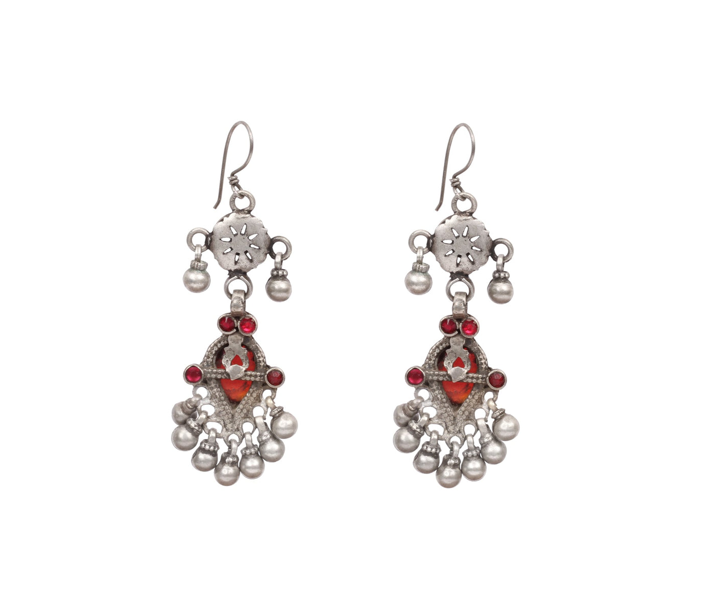 Silver Handcrafted Red Tribal Silver Earrings-Earrings-Sangeeta Boochra
