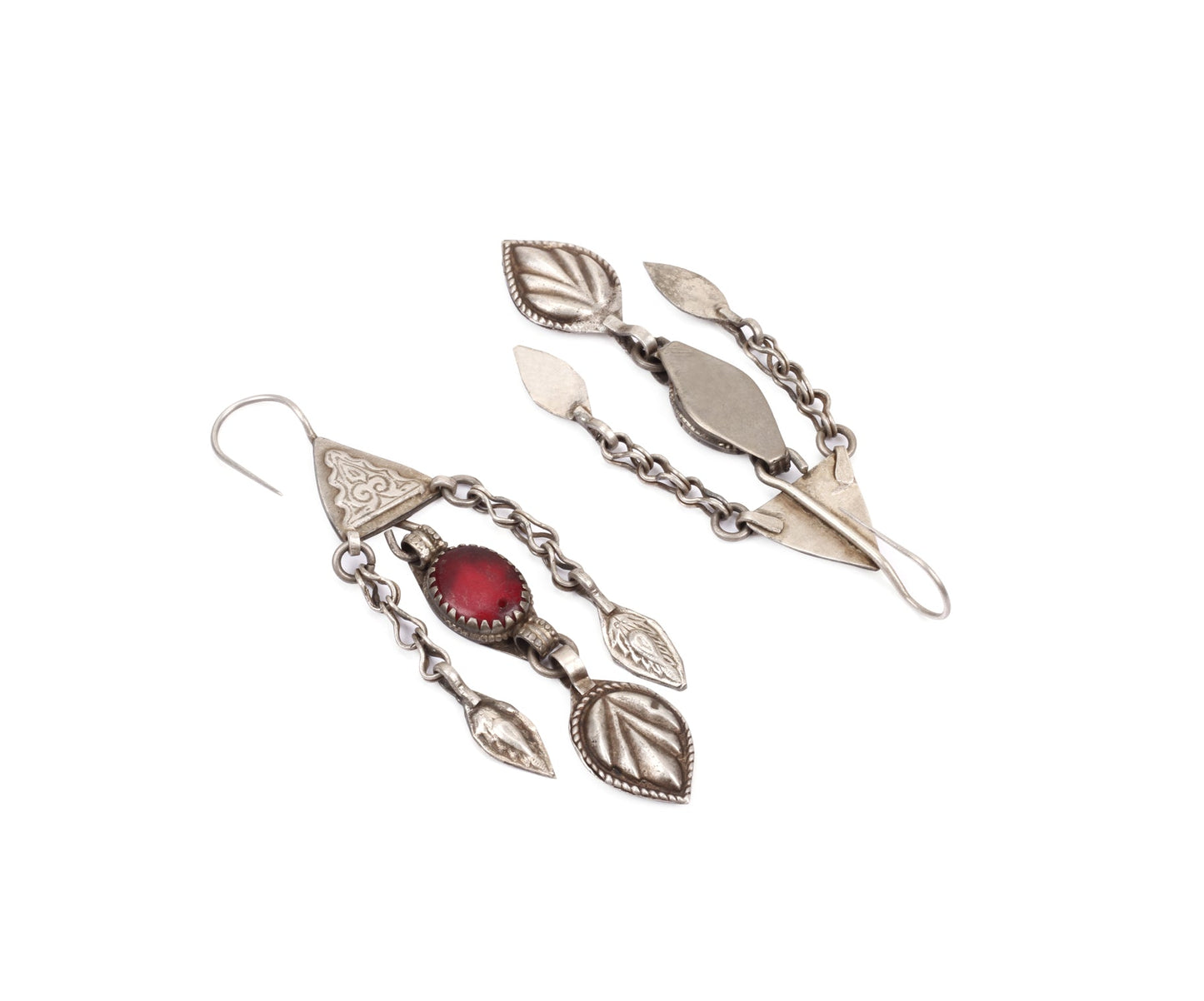 Silver Handcrafted Red Tribal Silver Earrings-Earrings-Sangeeta Boochra