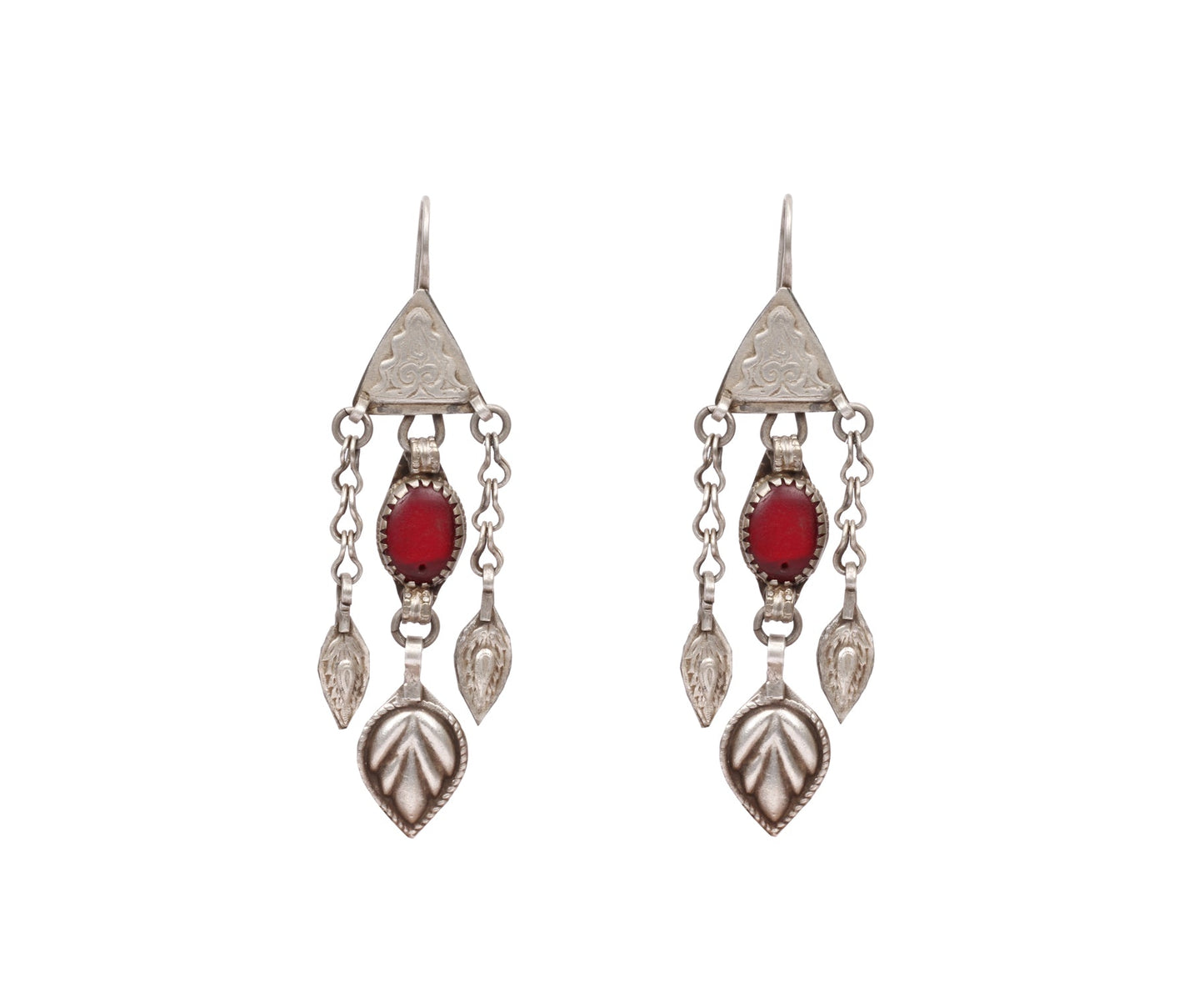 Silver Handcrafted Red Tribal Silver Earrings-Earrings-Sangeeta Boochra