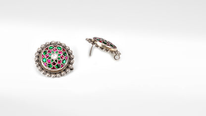 Silver Shiya Round Kundan Earrings