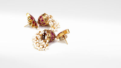 Beautiful Gold Plated Jhumka Earrings, Tourmaline Gemstone Earring Pair