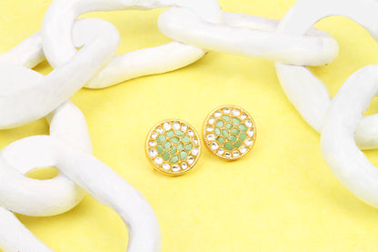 Sangeeta Boochra Gold Plated Green Trifling Silver Studs