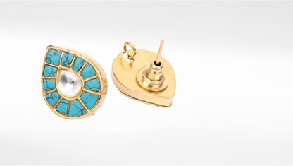 Sangeeta Boochra Gold Plated Turquoise Blue Silver Studs