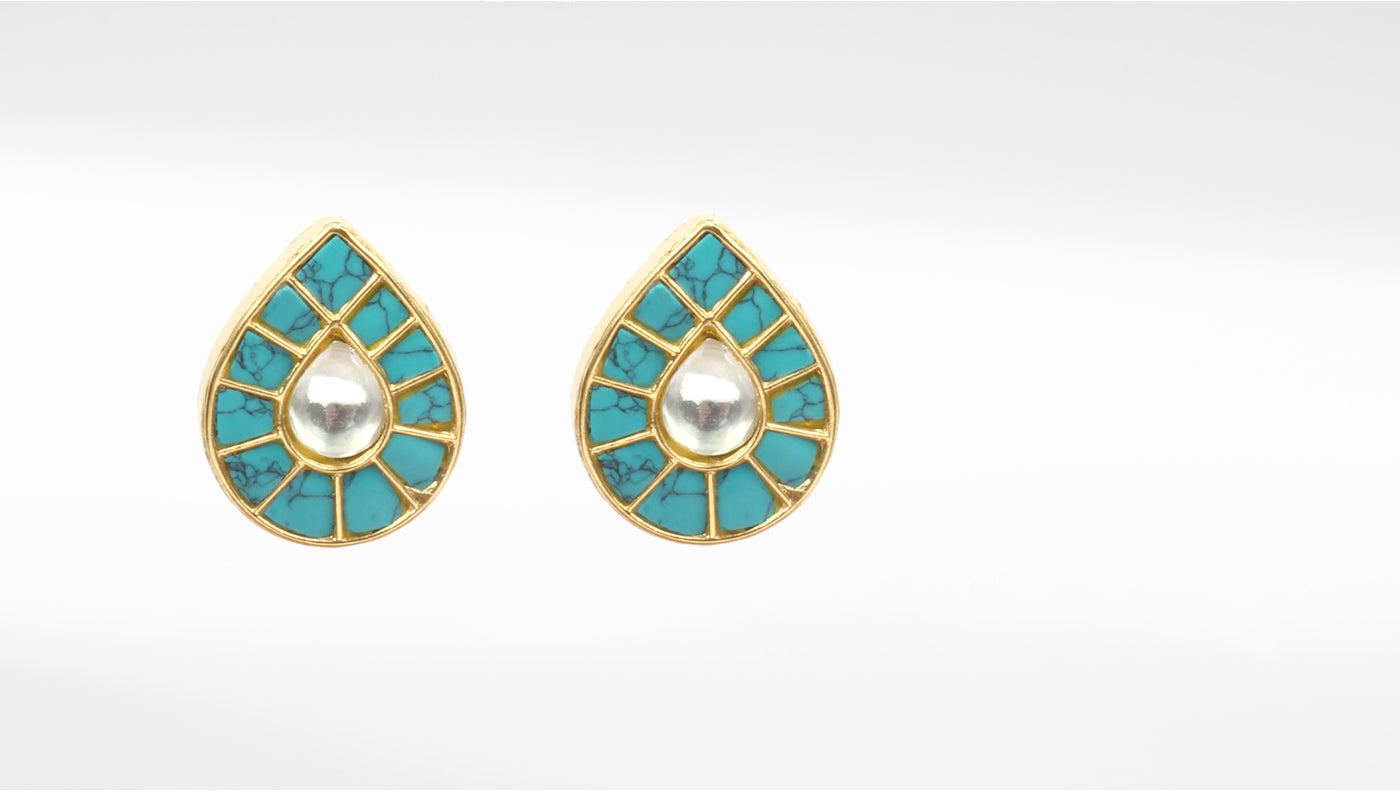 Sangeeta Boochra Gold Plated Turquoise Blue Silver Studs