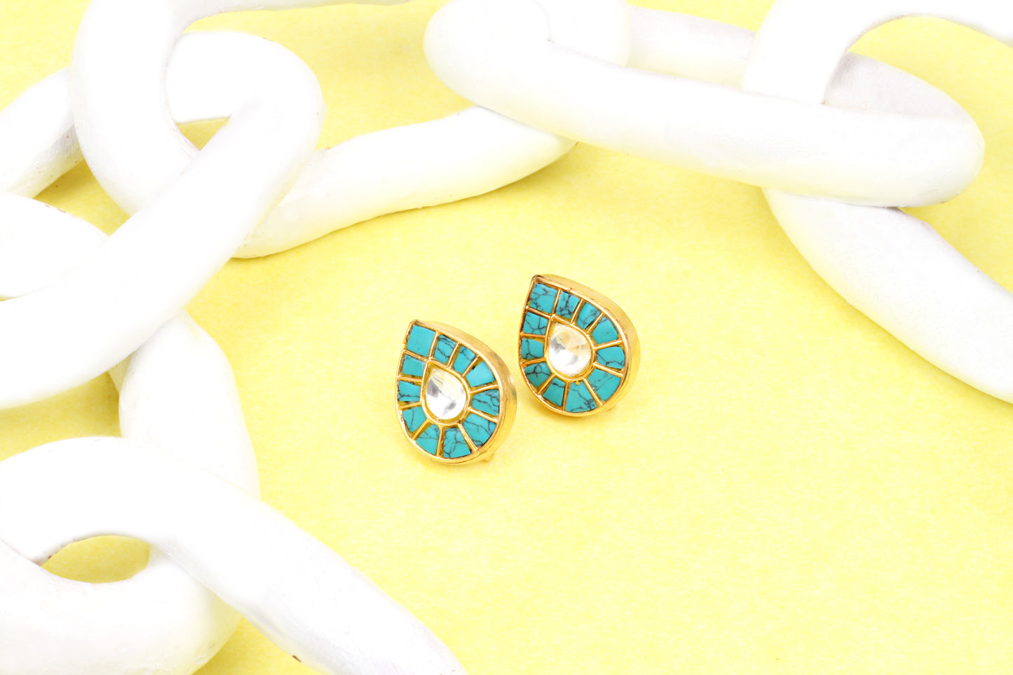 Sangeeta Boochra Gold Plated Turquoise Blue Silver Studs