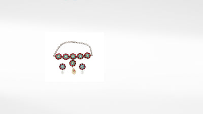 Afs Silver Kundan Necklace with Stone Earrings