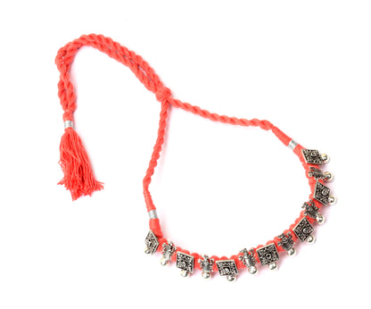 Sangeeta Boochra Orange Tribal Silver Necklace