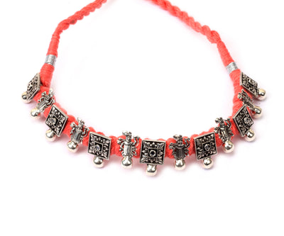 Sangeeta Boochra Orange Tribal Silver Necklace