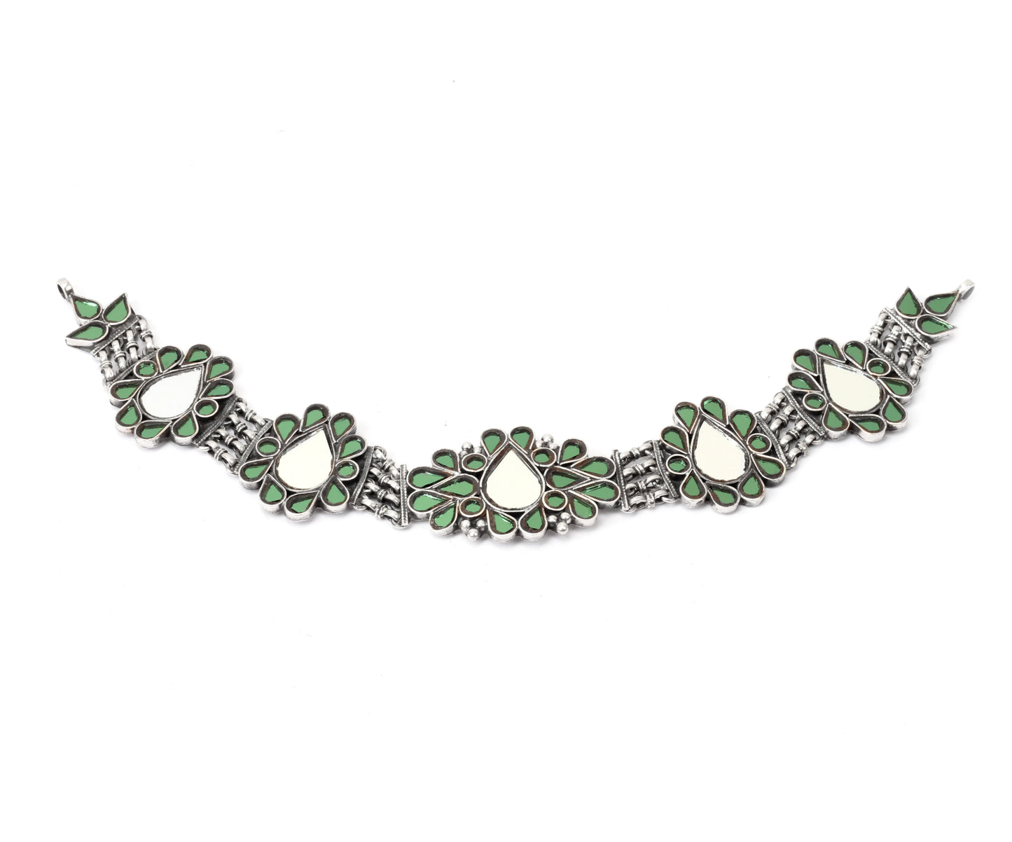 Sangeeta Boochra Green Tribal Silver Necklace