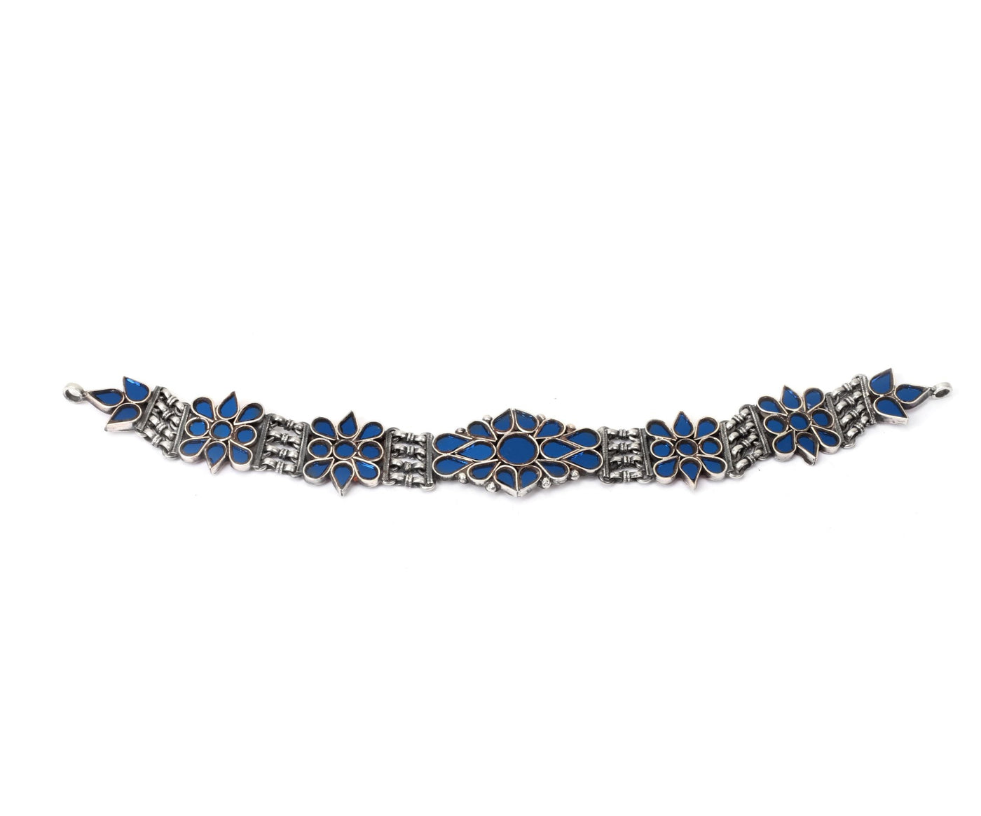 Sangeeta Boochra Blue Tribal Silver Necklace-Necklace-Sangeeta Boochra