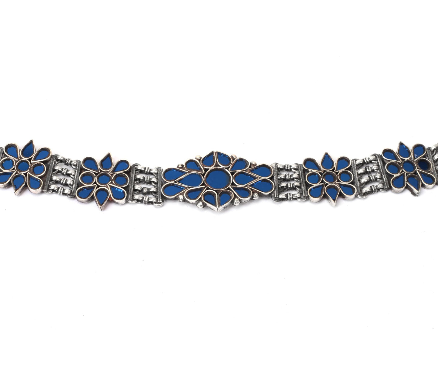 Sangeeta Boochra Blue Tribal Silver Necklace-Necklace-Sangeeta Boochra