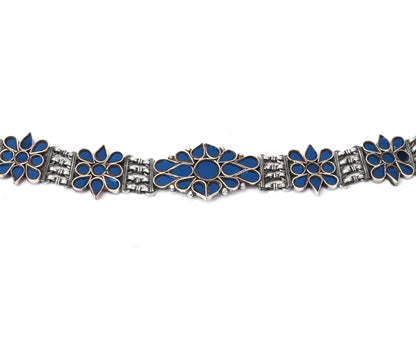 Sangeeta Boochra Blue Tribal Silver Necklace-Necklace-Sangeeta Boochra