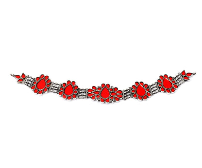 Sangeeta Boochra Red Tribal Silver Necklace-Necklace-Sangeeta Boochra