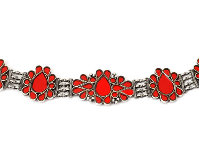 Sangeeta Boochra Red Tribal Silver Necklace-Necklace-Sangeeta Boochra