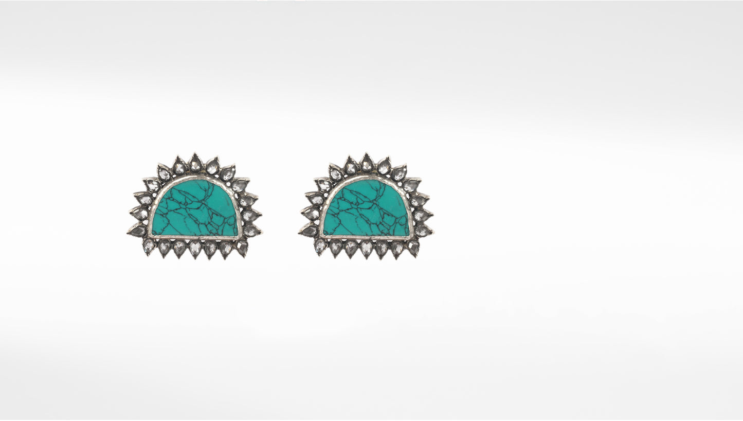 Sangeeta Boochra Green Tribal Silver Earrings