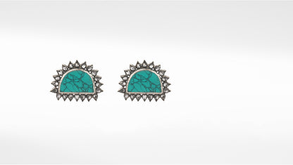 Sangeeta Boochra Green Tribal Silver Earrings