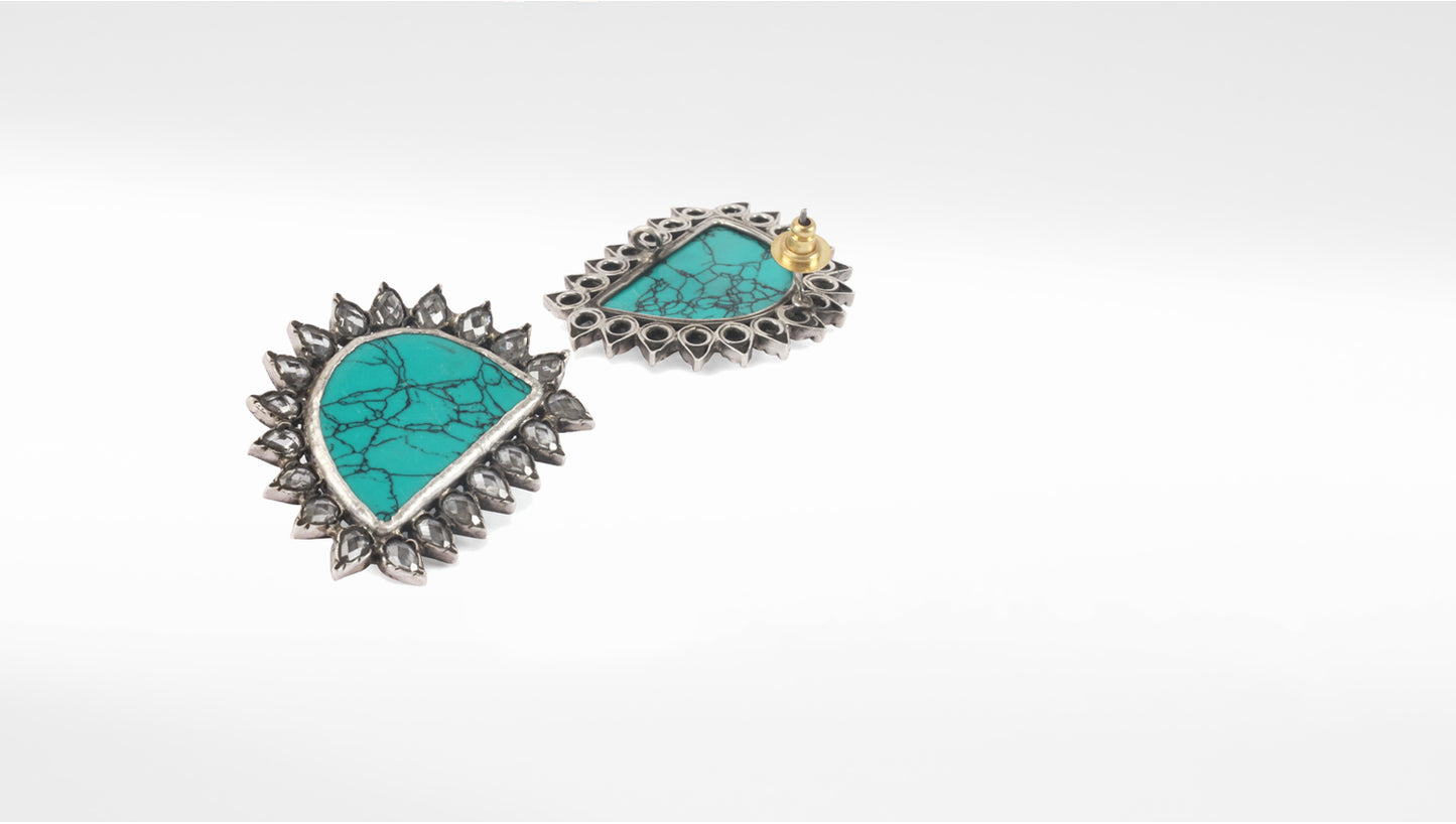 Sangeeta Boochra Green Tribal Silver Earrings