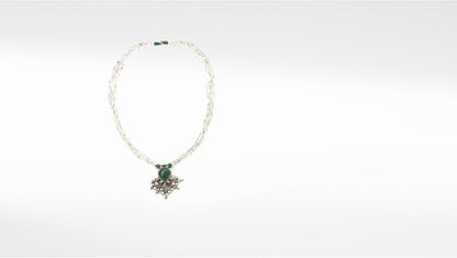 Sangeeta Boochra Green Tribal Silver Necklace