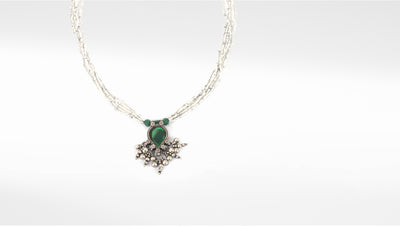 Sangeeta Boochra Green Tribal Silver Necklace