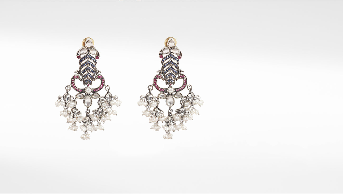 Sangeeta Boochra Tribal Silver Earrings With Pearls