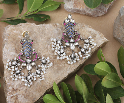 Sangeeta Boochra Tribal Silver Earrings With Pearls