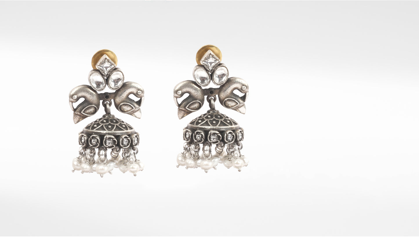 Sangeeta Boochra Tribal Silver Earrings With Pearls