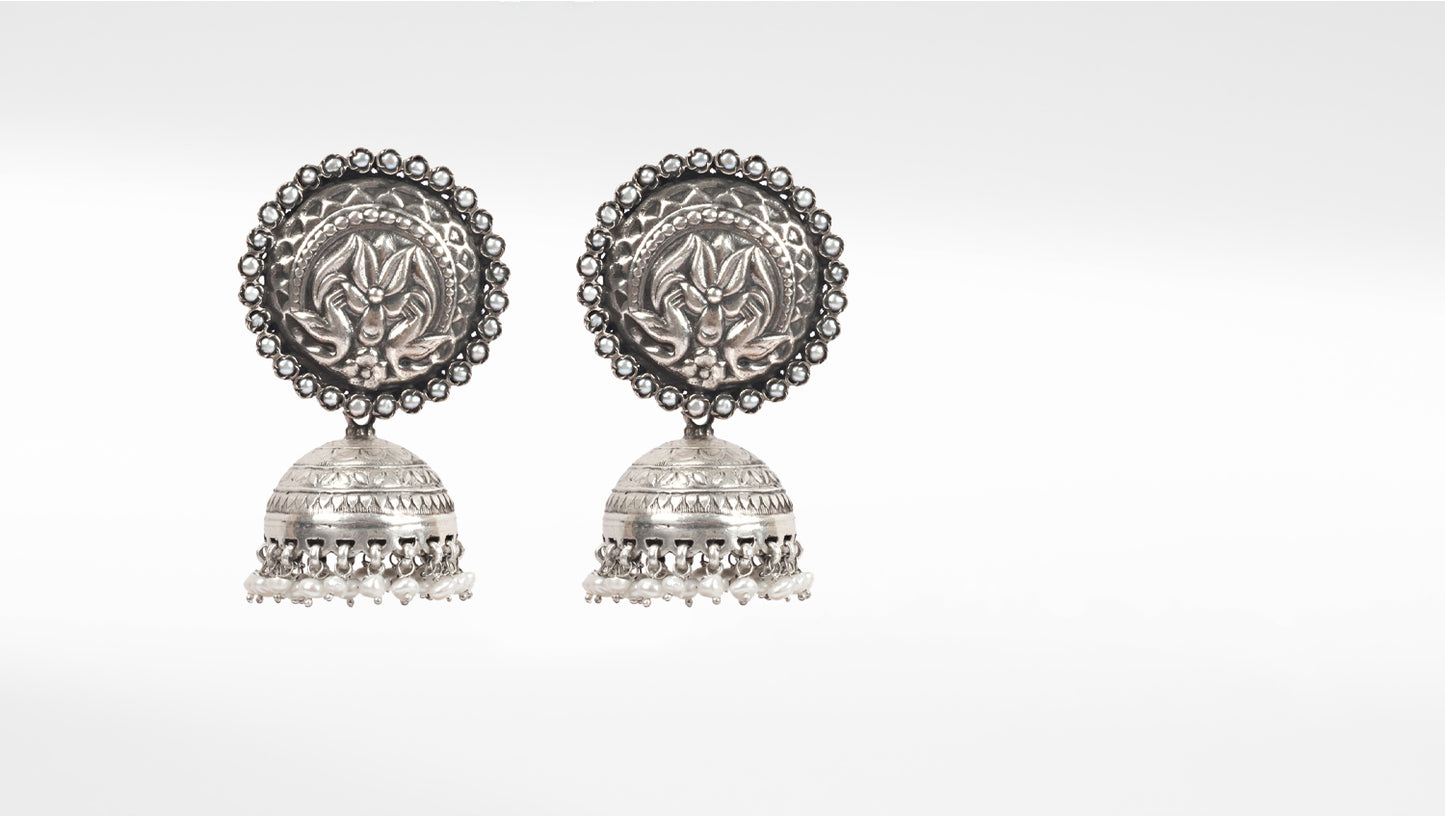 Sangeeta Boochra Tribal Silver Earrings With Pearls