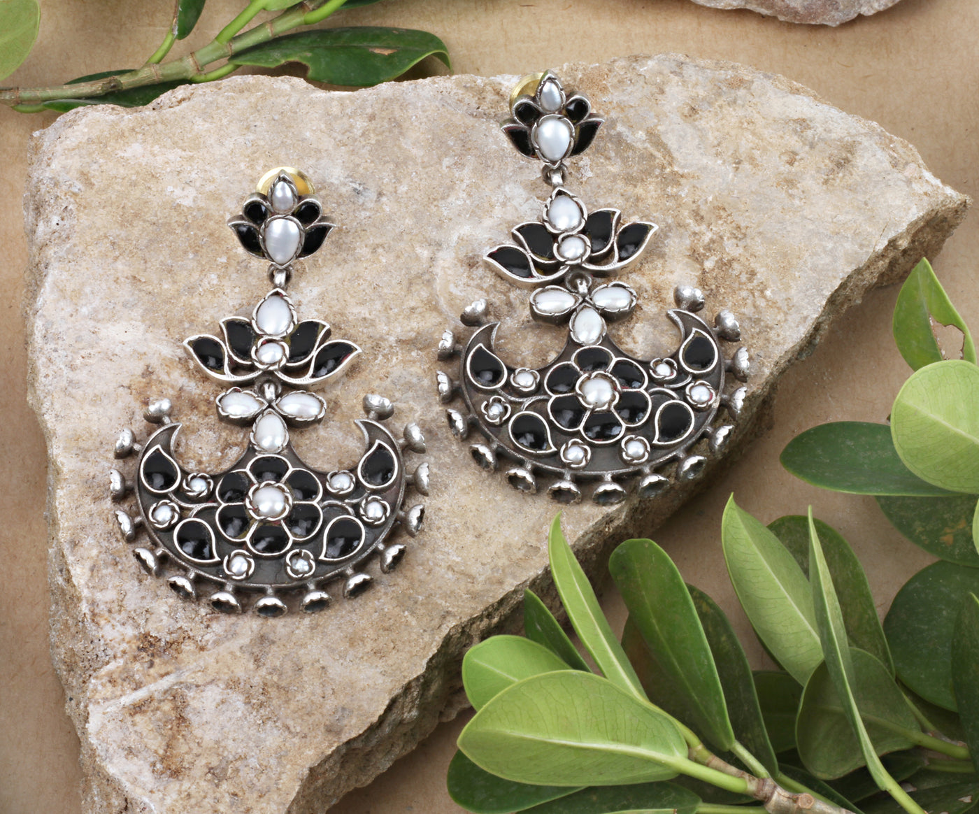 Silver Earrings Studded With Black Tourmaline Gemstone