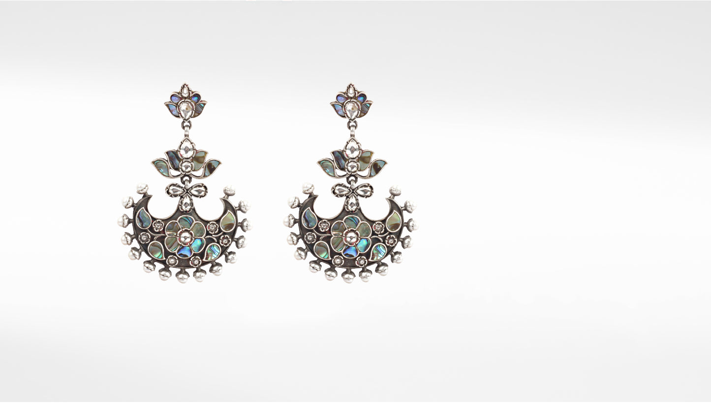 Sangeeta Boochra Blue Tribal Silver Earrings