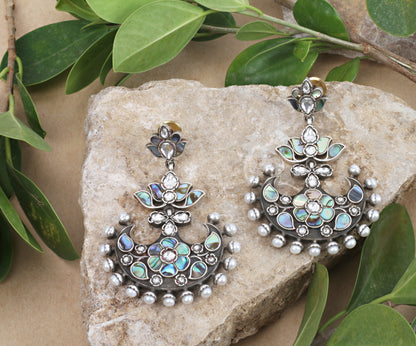 Sangeeta Boochra Blue Tribal Silver Earrings