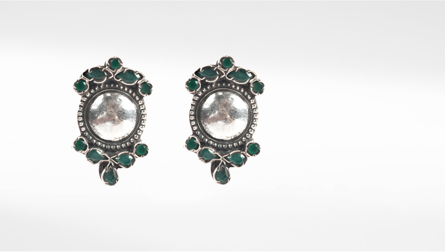 Sangeeta Boochra Green Tribal Silver Earrings