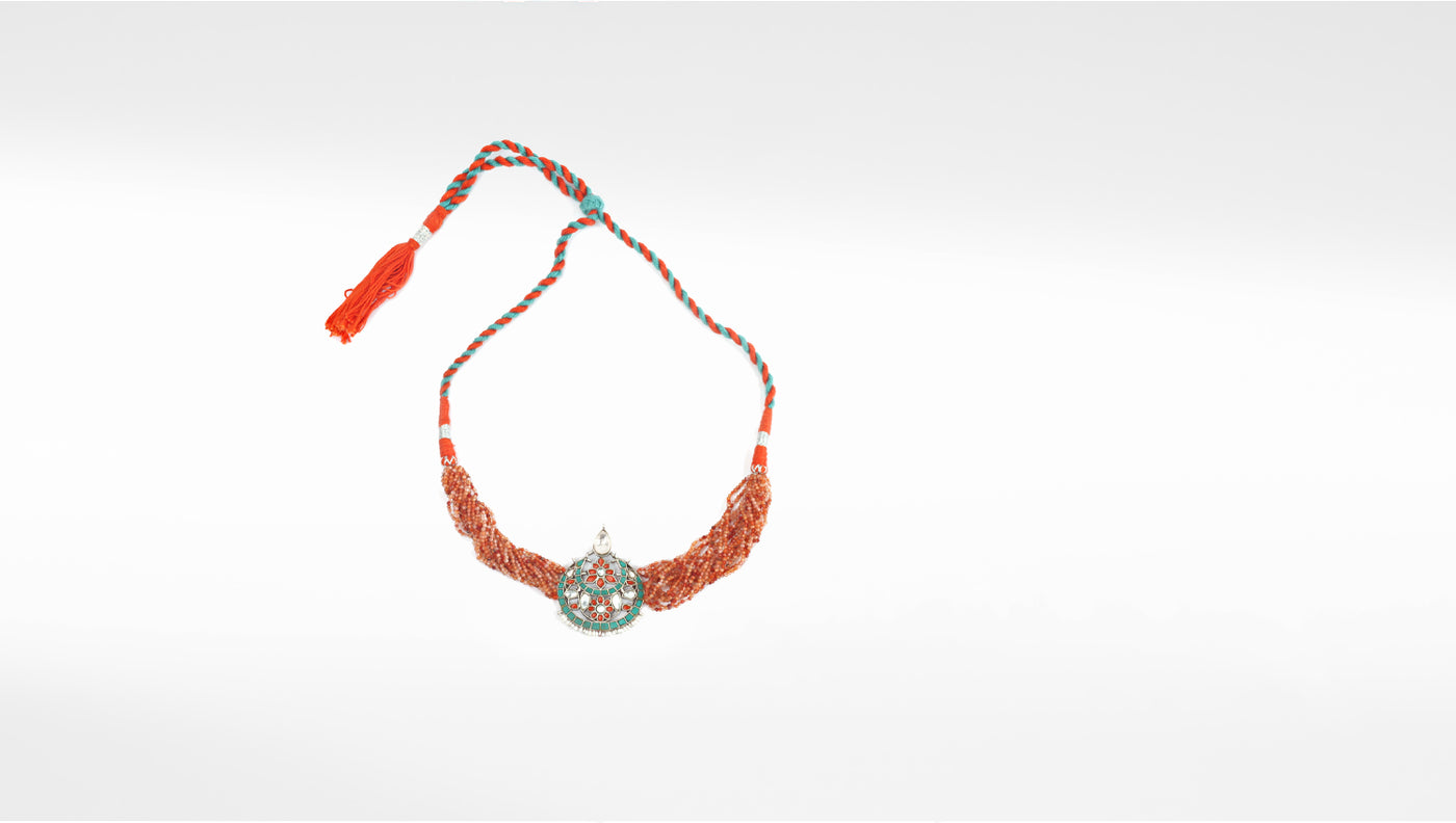 Sangeeta Boochra Red Tribal Silver Choker Necklace