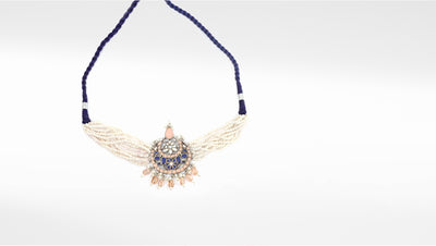 Sangeeta Boochra Blue Tribal Silver Choker Necklace