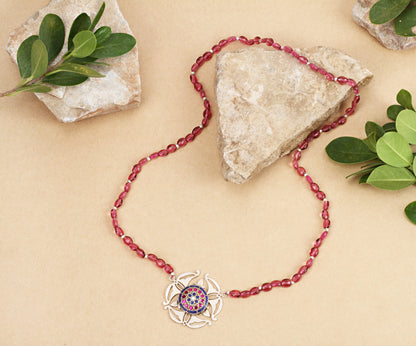 Sangeeta Boochra Red Tribal Silver Necklace