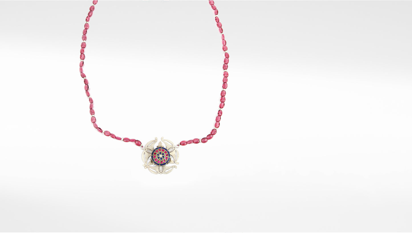 Sangeeta Boochra Red Tribal Silver Necklace