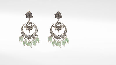 Sangeeta Boochra Green Tribal Silver Earrings With Pearls