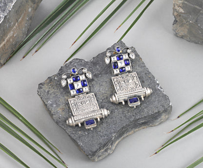 Sangeeta Boochra Blue Tribal Silver Earrings