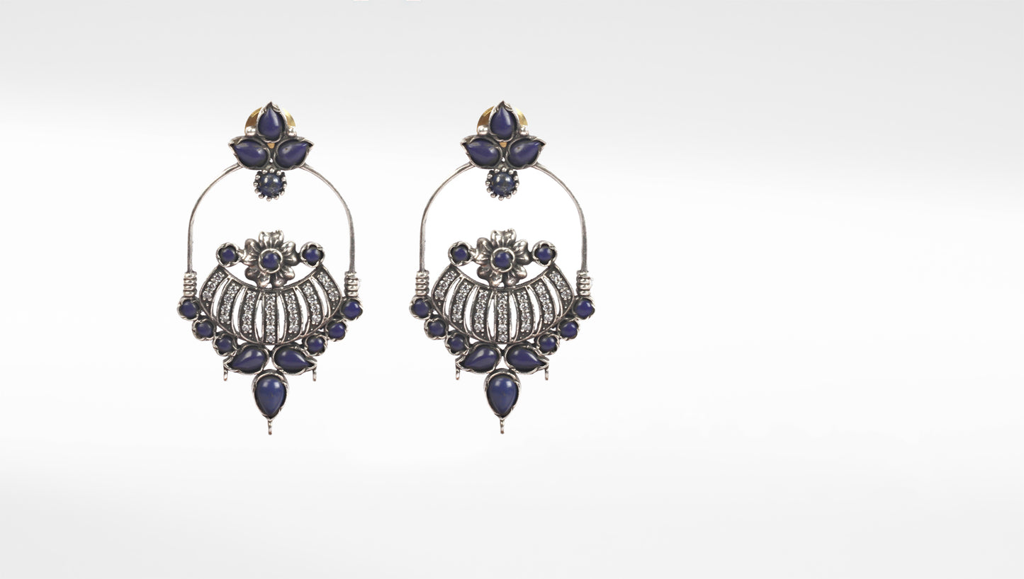 Sangeeta Boochra Blue Tribal Silver Earrings