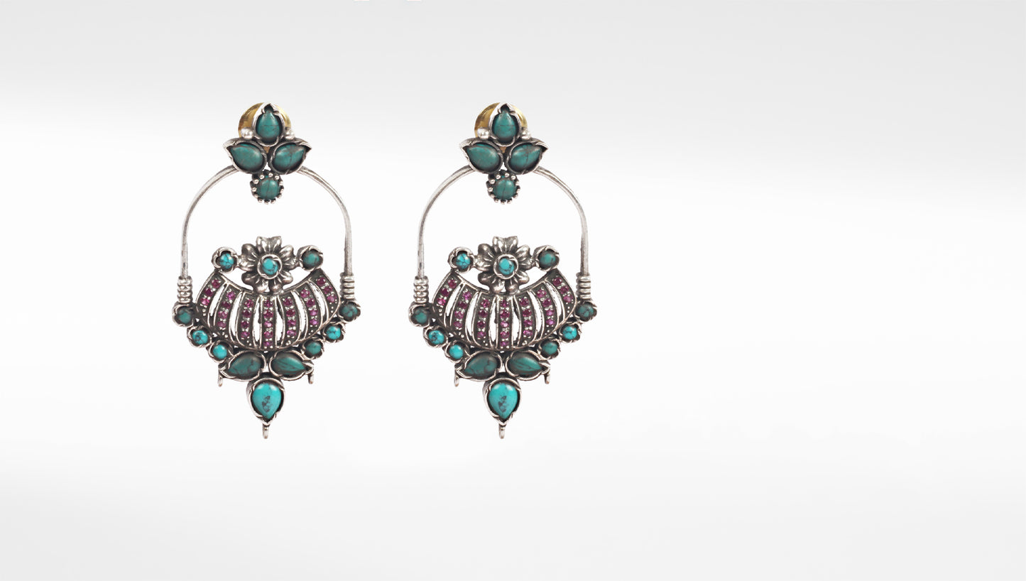 Sangeeta Boochra Green Tribal Silver Earrings