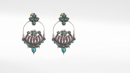 Sangeeta Boochra Green Tribal Silver Earrings