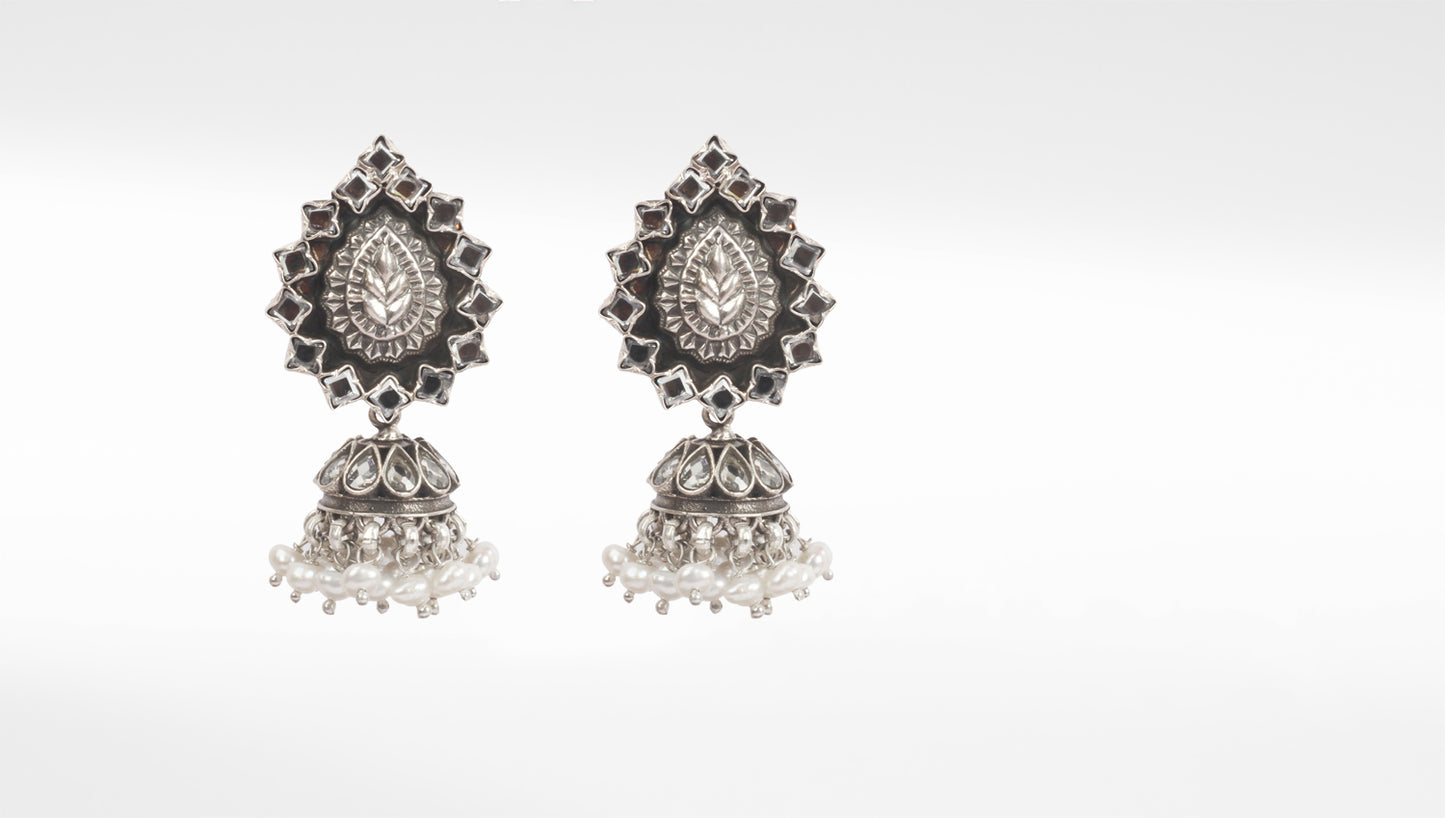 Beautiful Pear Shape Smoky Quartz Jhumka Earrings With Pearls