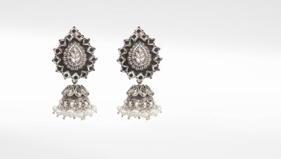 Beautiful Pear Shape Smoky Quartz Jhumka Earrings With Pearls