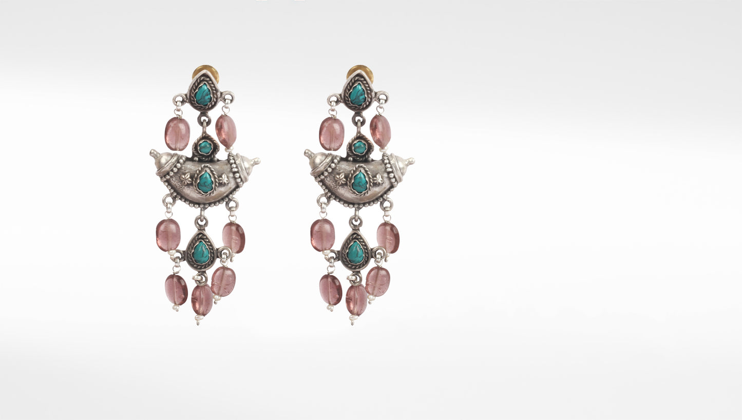 Sangeeta Boochra Pink Blue Tribal Silver Earrings